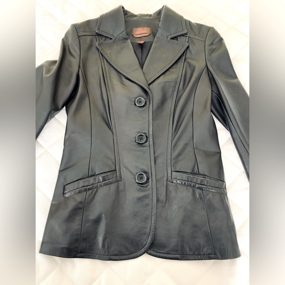 Danier Black Genuine Leather Blazer Button Jacket Goth Matrix Double Collar XXS - Picture 11 of 16